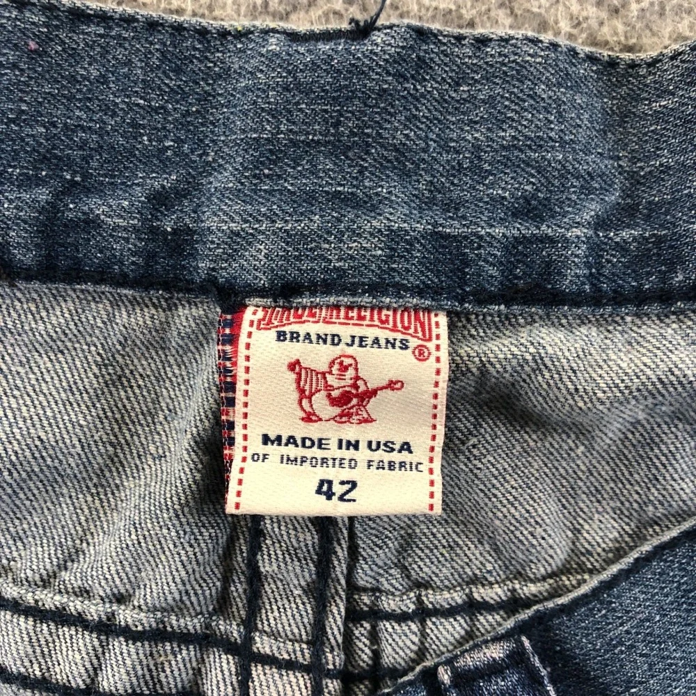 Vintage True Religion Jeans Mens 42x34 Blue Y2K Straight Skull Patch Made In USA